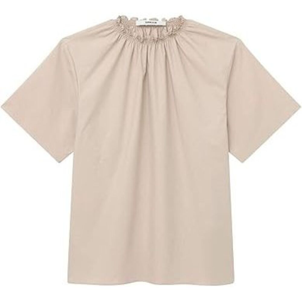 Thakoon NWT Smocked Neck Top Short Sleeves in‎ Beige Size Small